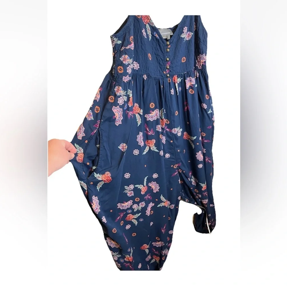 Anthropologie Navy Floral Spaghetti-Strap Jumpsuit - Picture 5 of 7